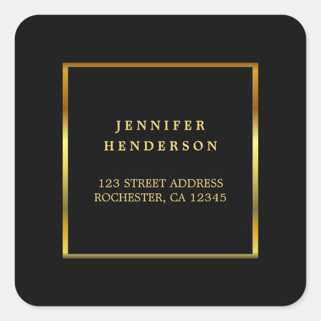 Modern professional gold black return address square sticker (Front)