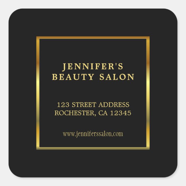 Modern professional gold black return address square sticker (Front)