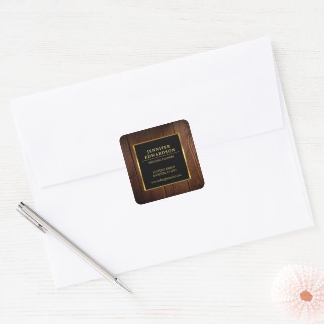 Modern professional gold black wood product square sticker (Envelope)