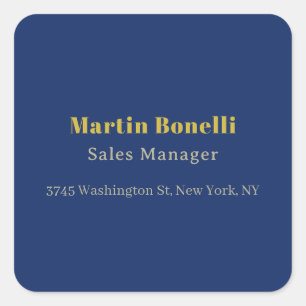 Modern Professional Gold & Blue Color Serif Font Square Sticker