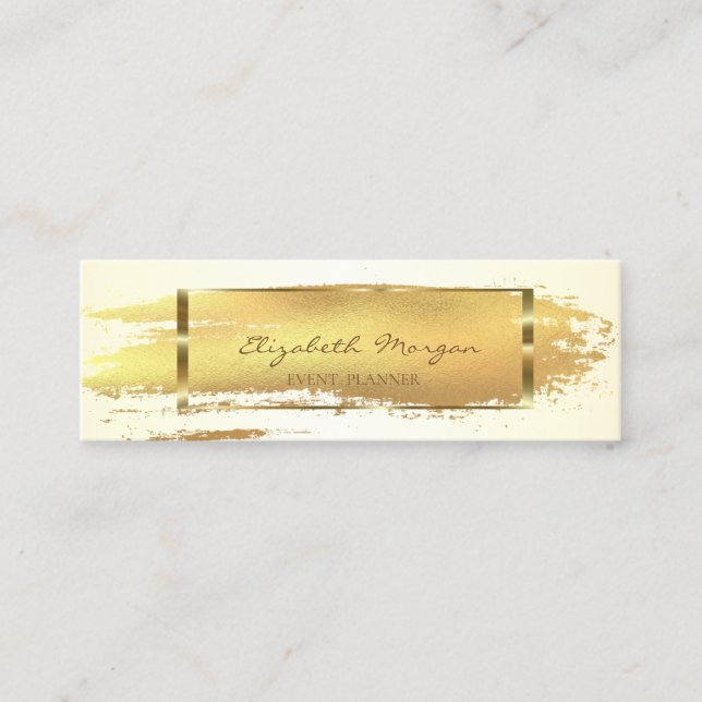Modern Professional  Gold Brush Stroke,Gold Frame Mini Business Card (Front)