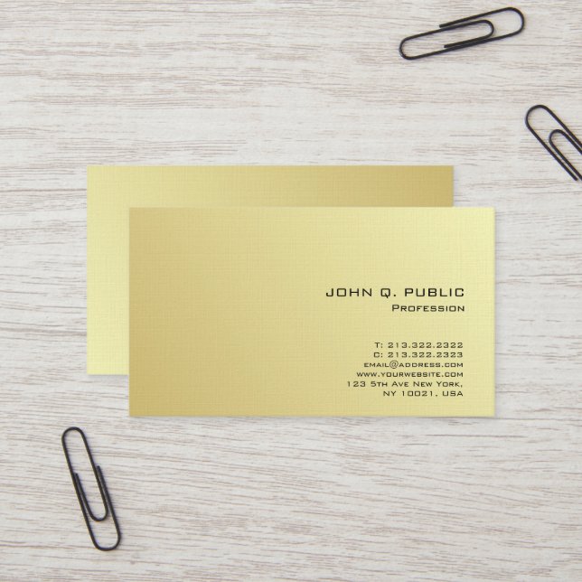 Modern Professional Gold Look Premium Linen Luxe Business Card (Front/Back In Situ)