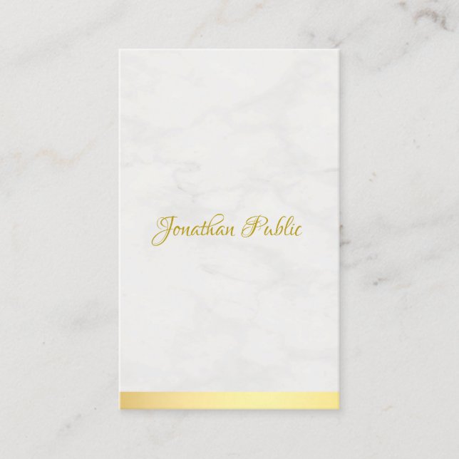 Modern Professional Gold Marble Hand Script Name Business Card (Front)