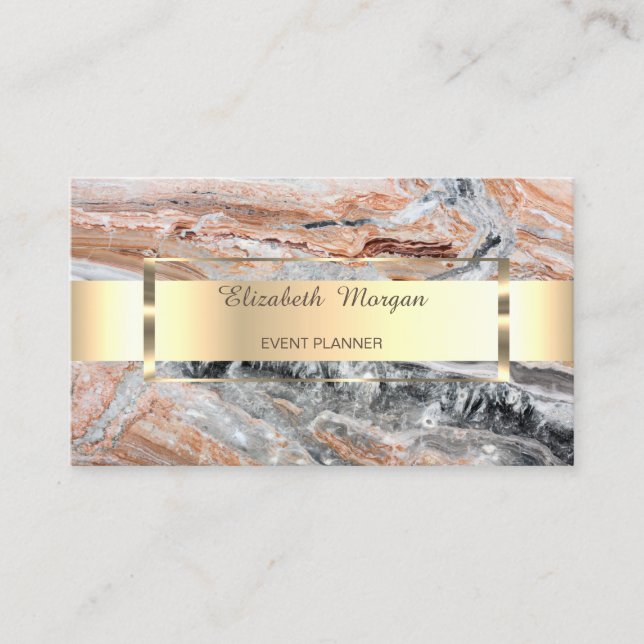  Modern Professional Gold Stripe Marble Stone Business Card (Front)