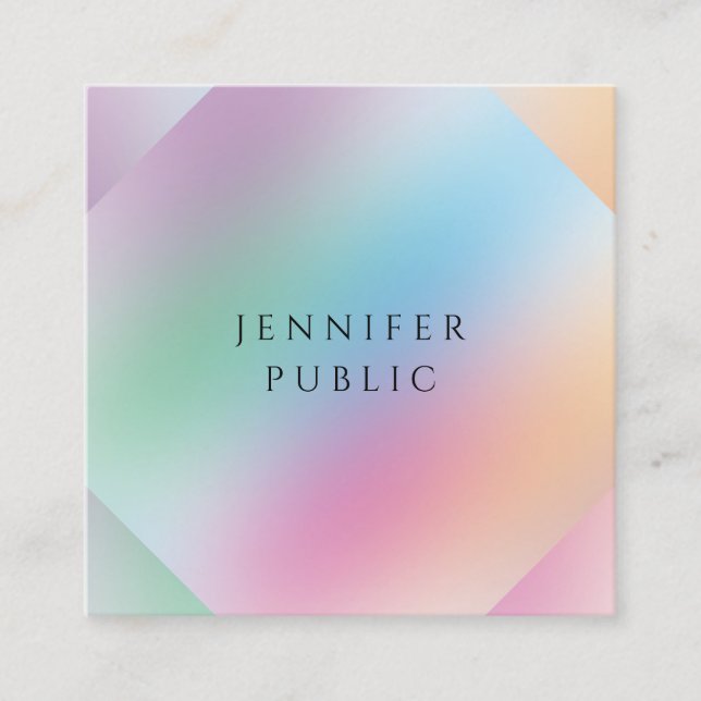 Modern Professional Green Blue Purple Pink Yellow Square Business Card (Front)