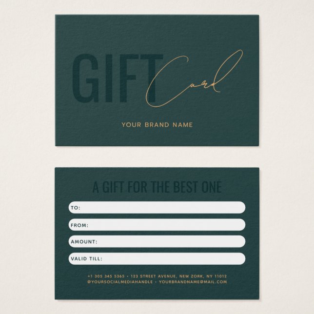 Modern professional green customer gift card (Front & Back)