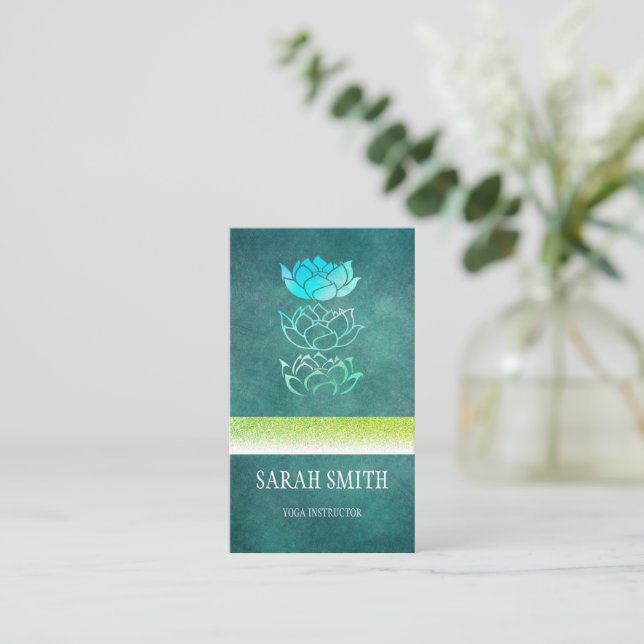 Modern professional green holographic business card (Standing Front)