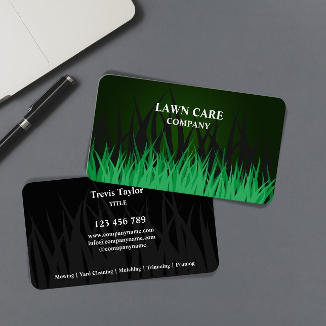 Modern Professional Green Lawn Care Landscape Yard Business Card (Creator Uploaded)