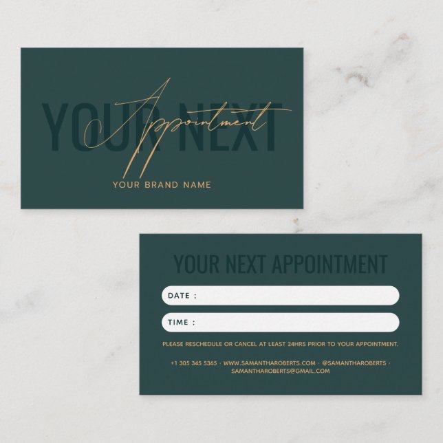 Modern professional green your next appointment card (Front/Back)