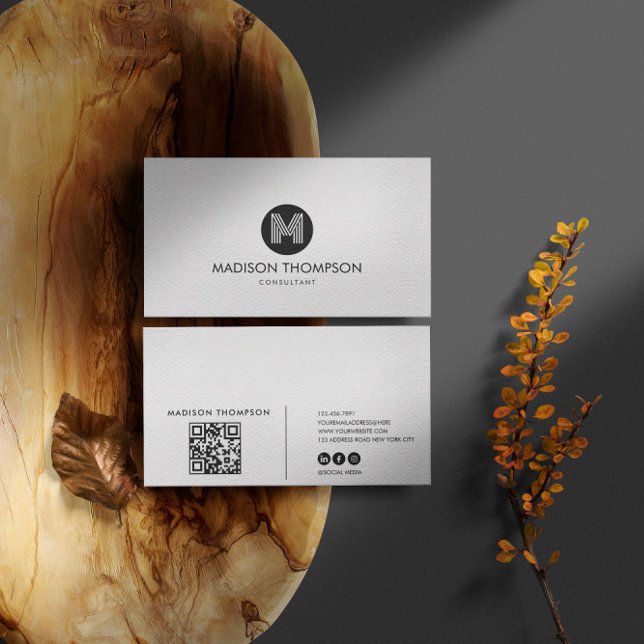  Modern Professional Grey Qr Code Business Card (Creator Uploaded)