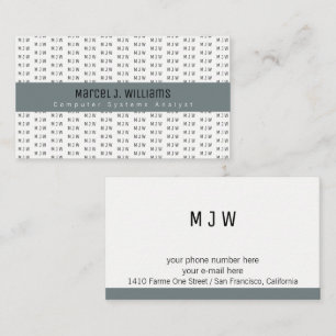 modern professional grey stripe & initials pattern business card