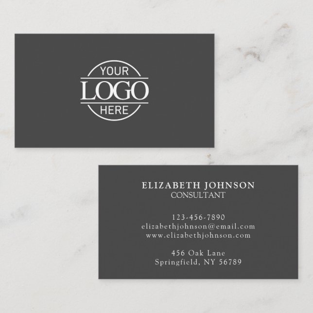 Modern Professional Grey & White Company Logo Business Card (Front/Back)