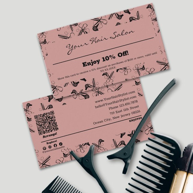 Modern Professional Hair Tools Stylist 10% Discount Card (Modern Professional Hair Tools Stylist 10% Discount Card, Terms, Scannable, Social, Tracking)