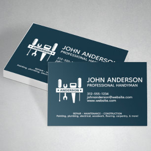 Modern Professional Handyman Services Navy Blue Business Card