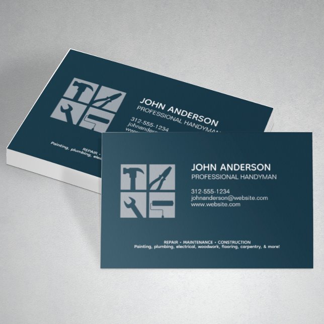 Modern Professional Handyman Services Navy Blue Business Card (Creator Uploaded)