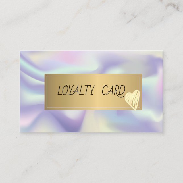 Modern  Professional Holographic Frame,Gold Heart Loyalty Card (Front)