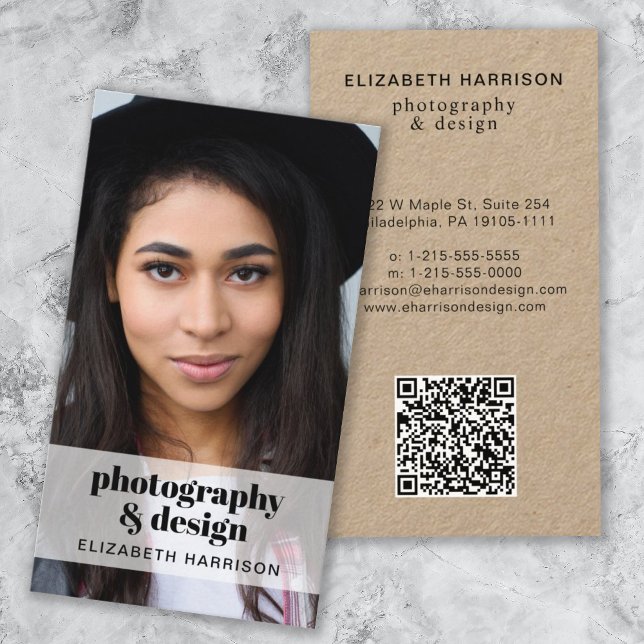 Modern Professional Kraft Photo QR Code Business Card (Capture attention, make connections, and leave a lasting impression with our modern QR business card)