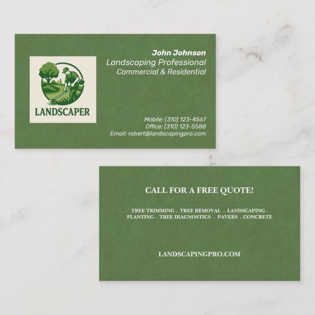 Modern Professional Landscaper Business Card  (Front/Back)