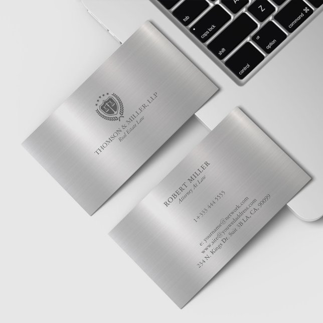 Modern Professional Law Office Metallic Silver Business Card (Creator Uploaded)