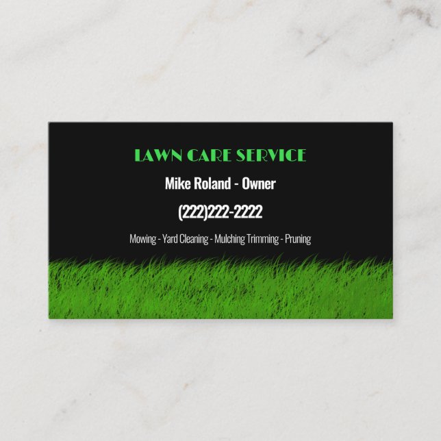 Modern Professional Lawn Care Gardener Services Business Card (Front)