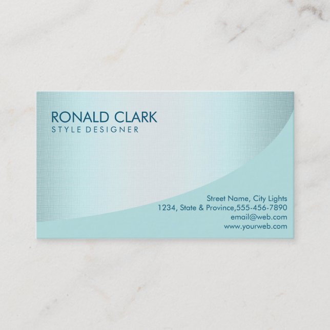Modern Professional Linen Blue Elegant Business Card (Front)