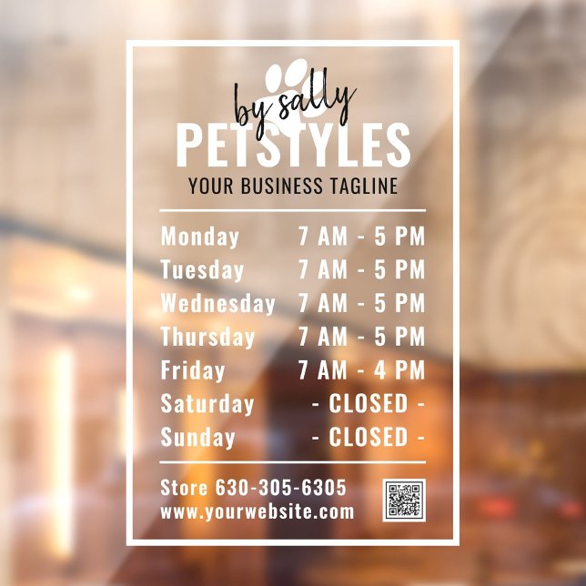 Modern Professional Logo Opening Hours Black White (Fully customizable black white opening times, modern professional logo, company name window decal.)