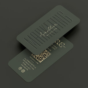Modern Professional Marketing Dark Green QR Social Business Card