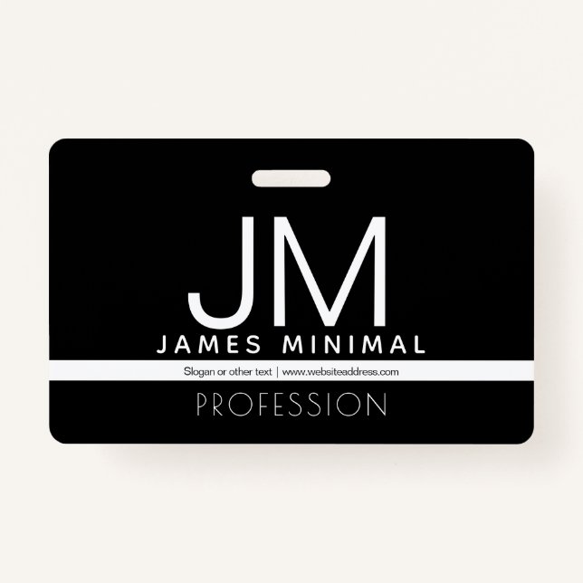 Modern Professional Minimal Design | Black & White ID Badge (Front)