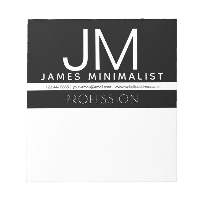 Modern Professional Minimal Design | Black & White Notepad (Front)