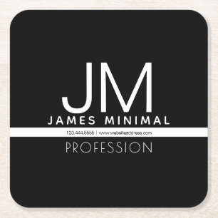 Modern Professional Minimal Design   Black & White Square Paper Coaster