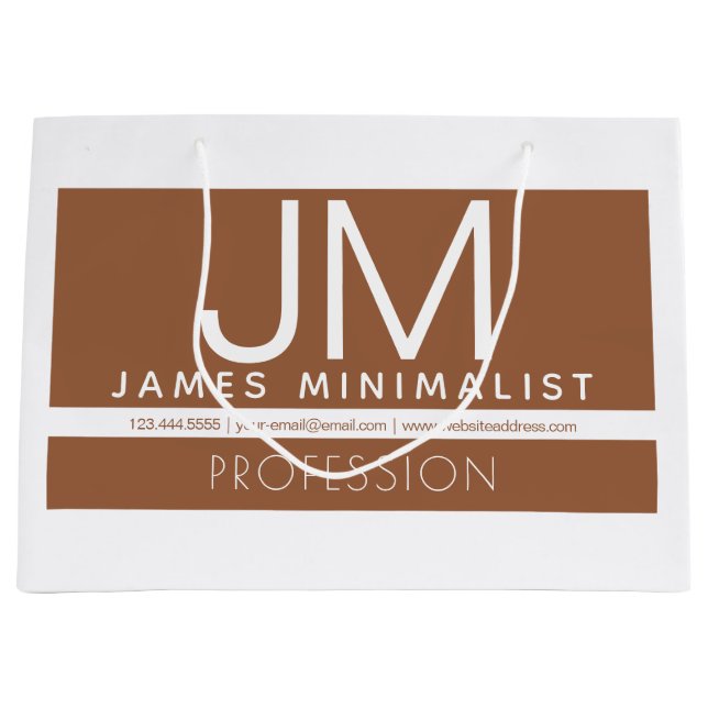 Modern Professional Minimal Design | Brown & White Large Gift Bag (Front)