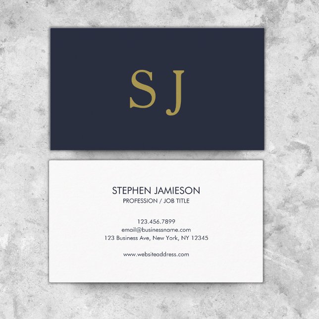 Modern Professional Minimal Navy Blue Gold Business Card (Creator Uploaded)