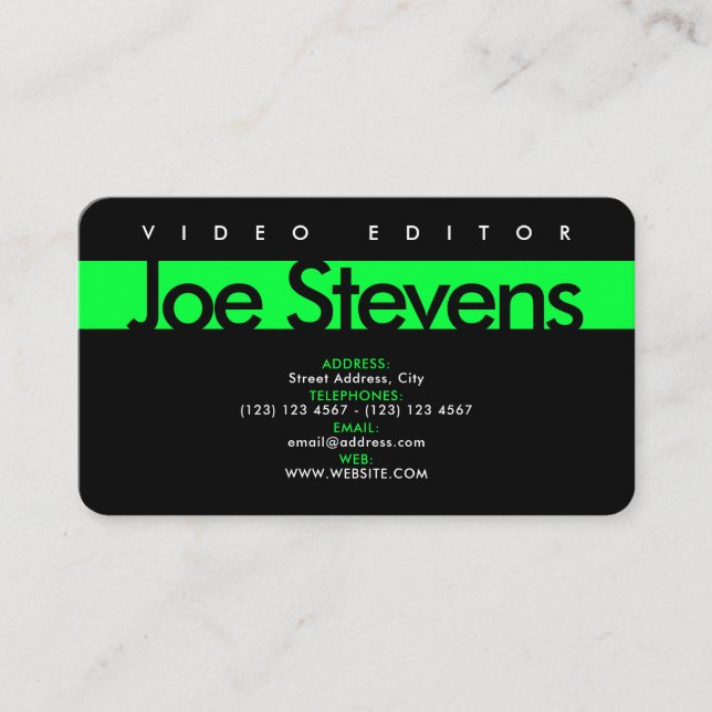 Modern professional minimalist black green business card (Front)