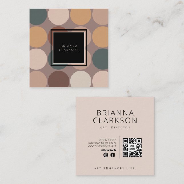 Modern Professional Minimalist Earth Tones Circles Square Business Card (Front/Back)