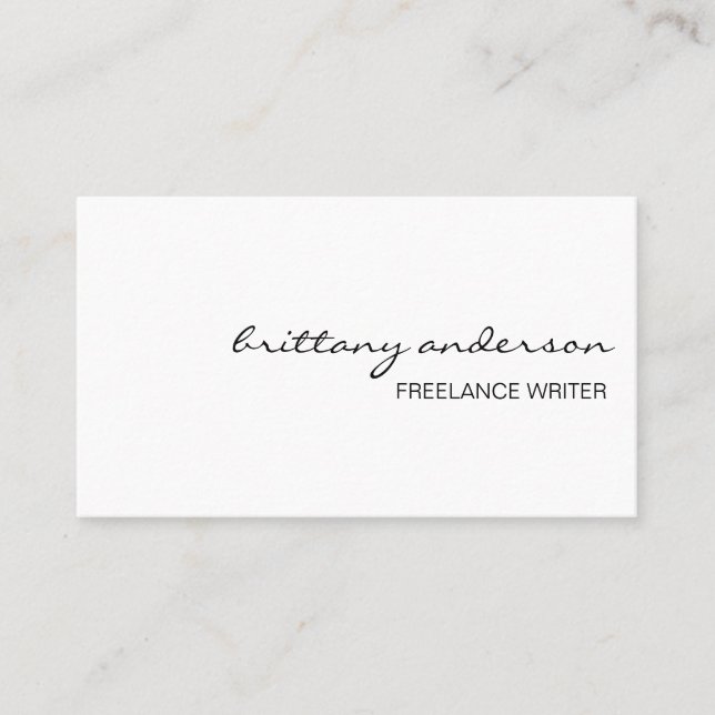 Modern Professional Minimalist Handwritten White Business Card (Front)