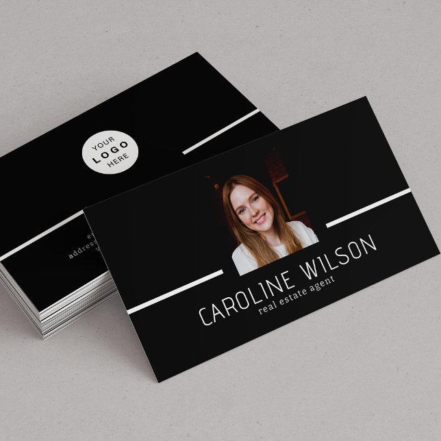 Modern professional minimalist logo photo black business card (Creator Uploaded)