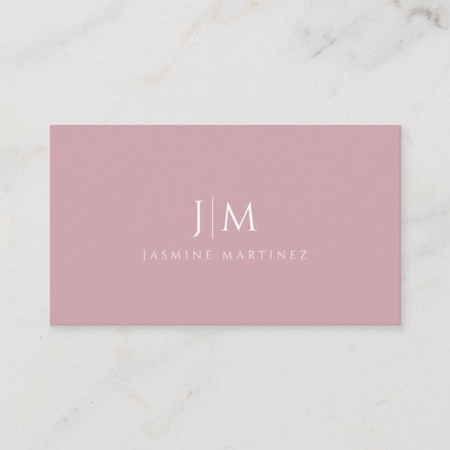 Modern Professional Minimalist Monogram Pink Business Card (Front)