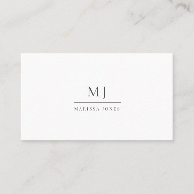 Modern Professional Minimalist Monogram White Business Card (Front)