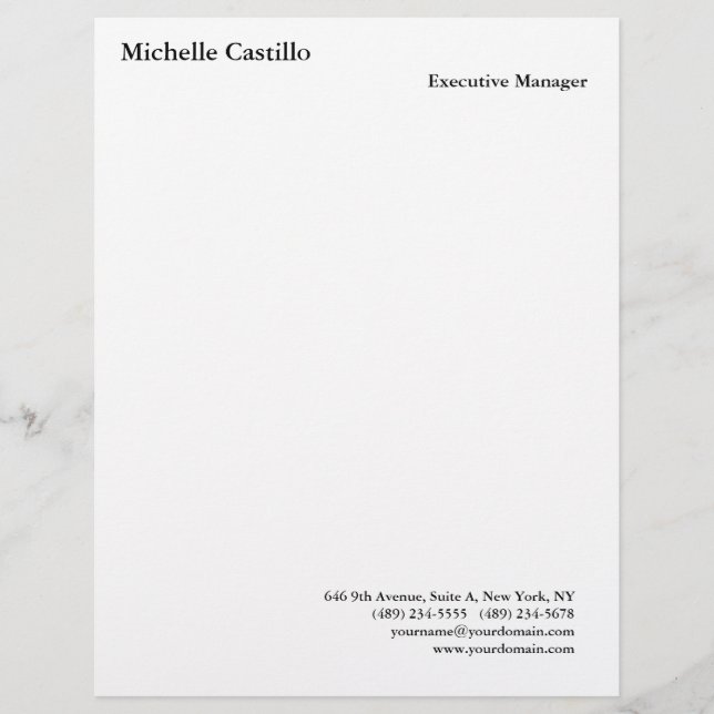 Modern Professional Minimalist Plain White Custom Letterhead (Front)