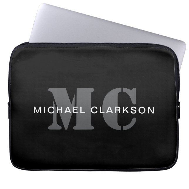 Modern Professional Monogram Black & White Laptop Sleeve (Front)