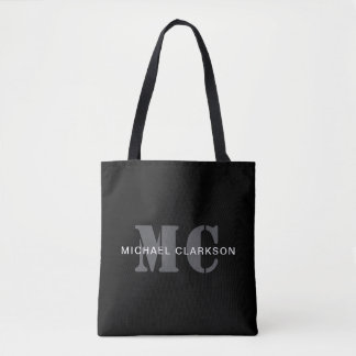 Modern Professional Monogram Black & White Tote Bag
