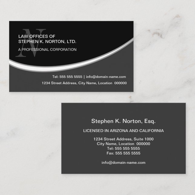 Modern Professional Monogram Business Card (Front/Back)