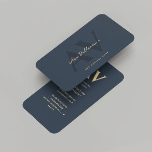 Modern Professional Monogram Dark Blue Business Card