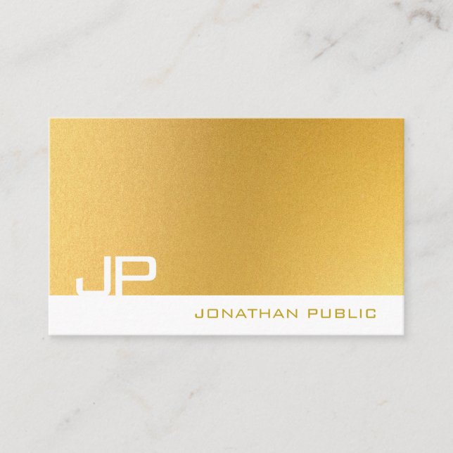Modern Professional Monogram Elegant Gold Plain Business Card (Front)