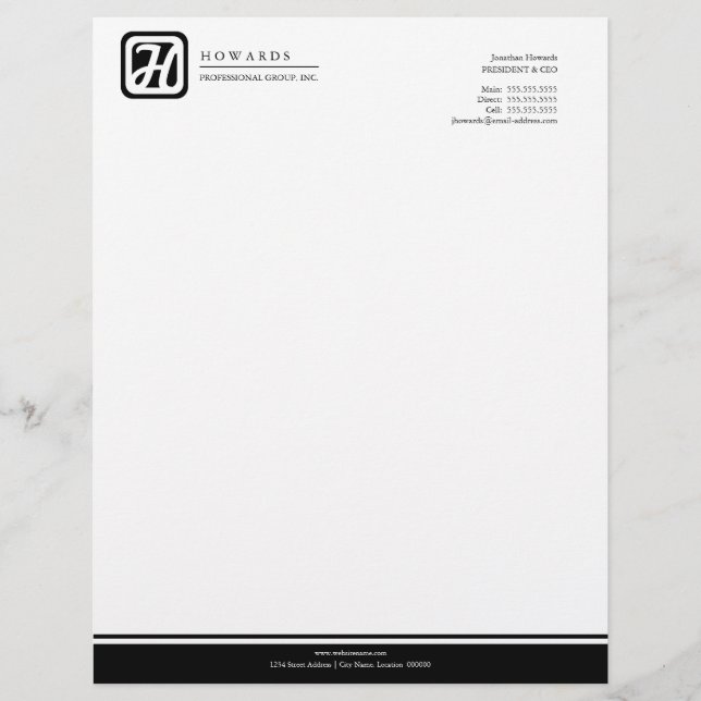 Modern Professional Monogram Grey Black Custom Letterhead (Front)