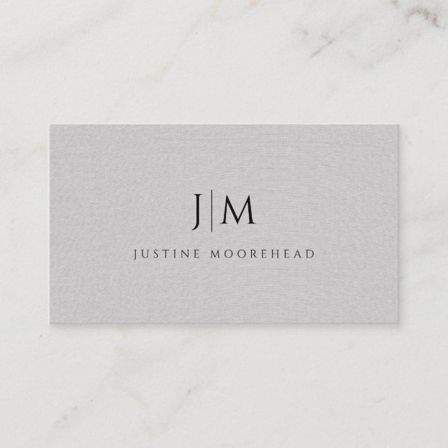 Modern Professional Monogram Minimalist Grey Linen Business Card (Front)