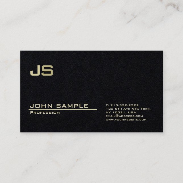 Modern Professional Monogram Premium Deep Black Business Card (Front)