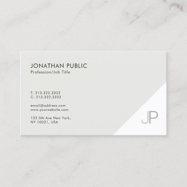 Modern Professional Monogram Simple Chic Plain Business Card (Front)