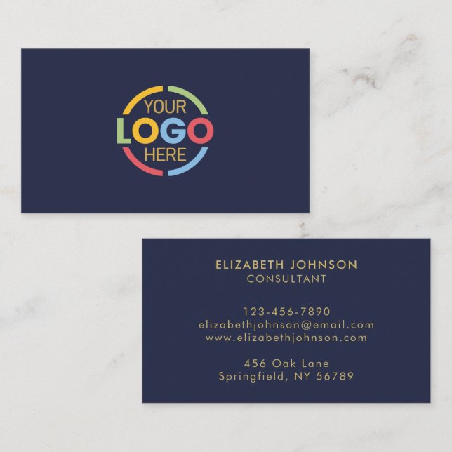 Modern Professional Navy Blue Company Logo Busines Business Card (Front/Back)