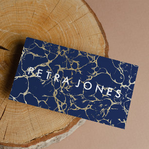 Modern professional navy blue gold chic marble business card
